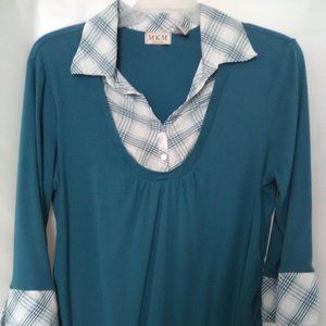 M K M  Design Women's Long Sleeve Sweater Color Bluish Green Size 2XL